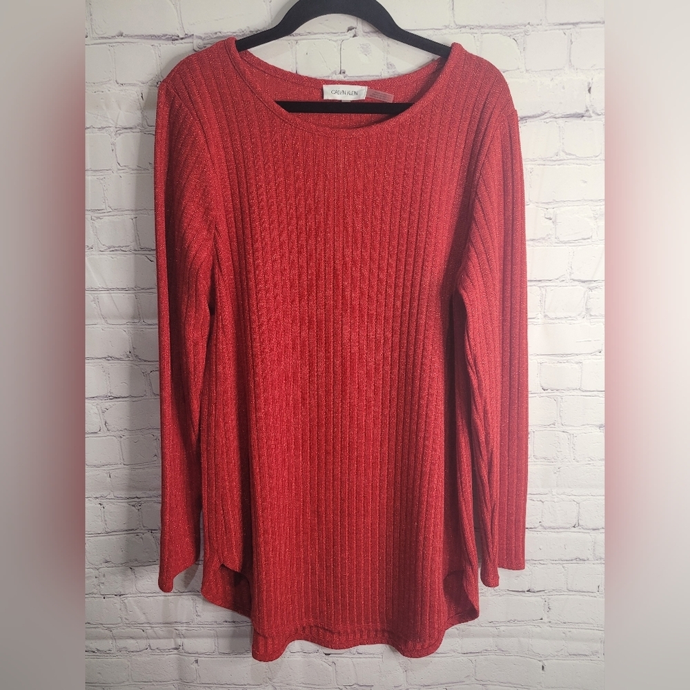Calvin Klein Red Sparkly Sweater Size Medium
